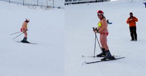 Incinta di 8 mesi va sugli sci in bikini: ma al bambino non fa male? / VIDEO