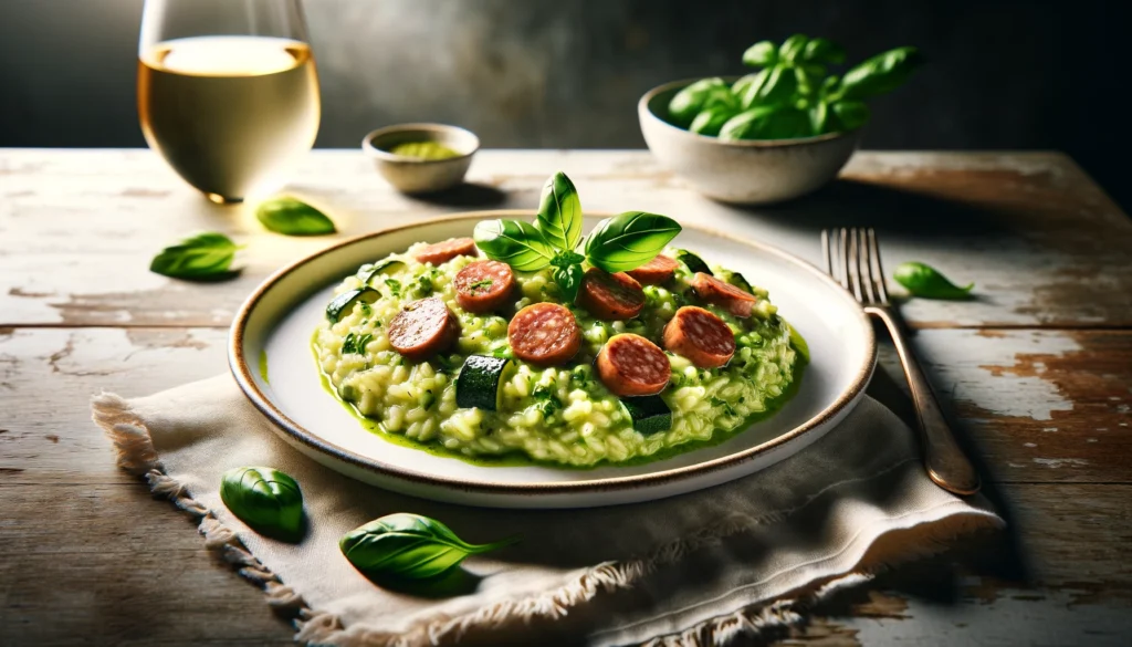 Risotto con crema di zucchine e salsiccia