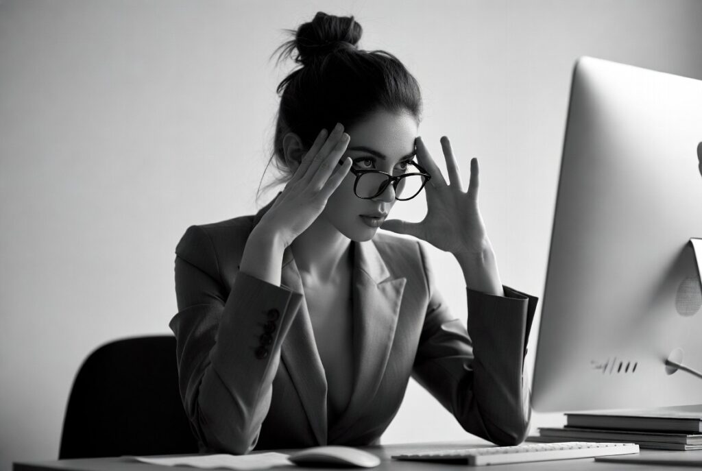 Ragazza stressata alla scrivania.