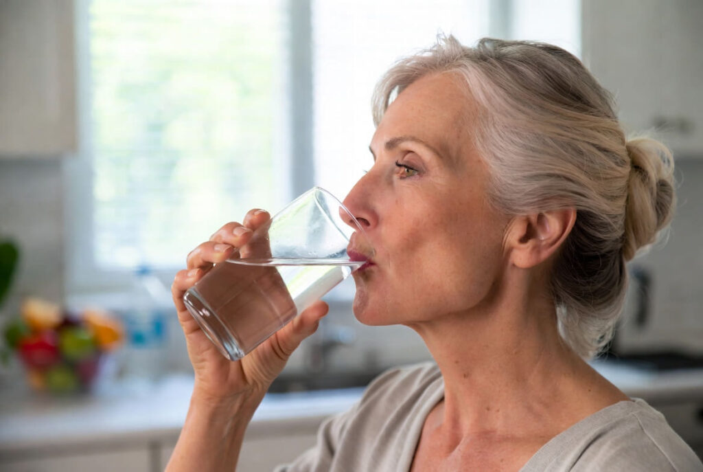 Donna che beve acqua