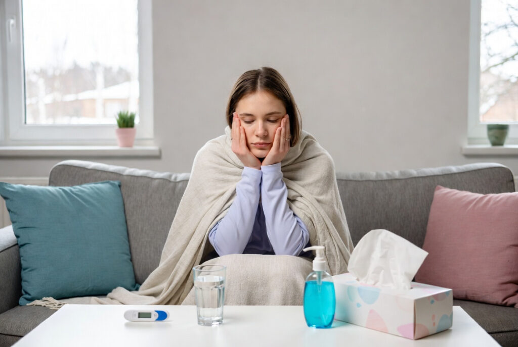 Donna con influenza.