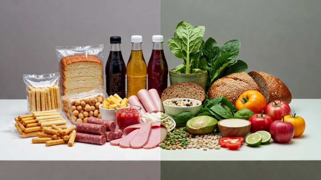 Confronto tra alimenti ultra-processati come pane confezionato e snack industriali e alimenti freschi integrali collegati alla prevenzione del tumore al colon-retto secondo studio Harvard.