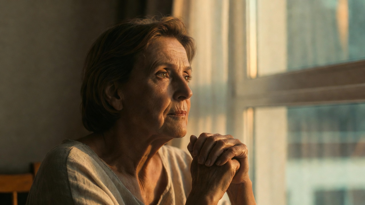 Donna adulta pensierosa seduta vicino a una finestra, immagine simbolica dell’impatto dell’Alzheimer sulla vita quotidiana.