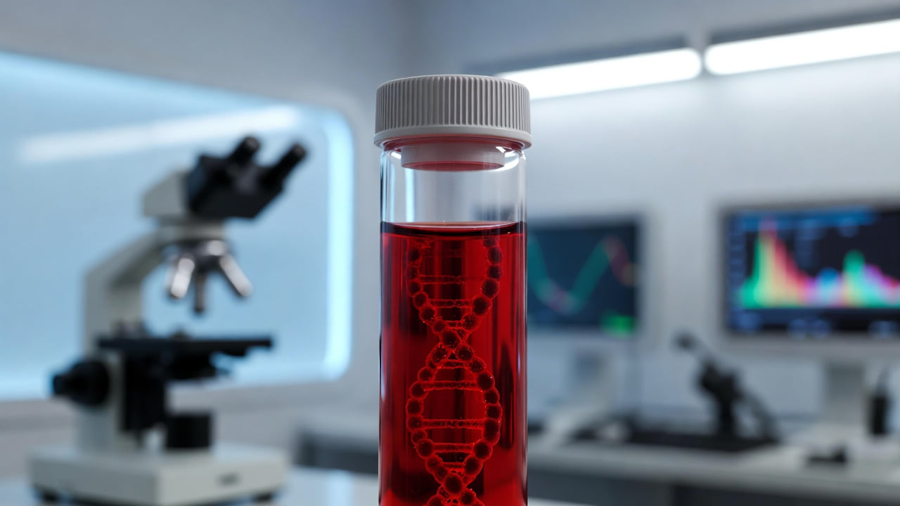 Provetta di sangue in laboratorio per analisi del DNA e diagnosi precoce di malattie