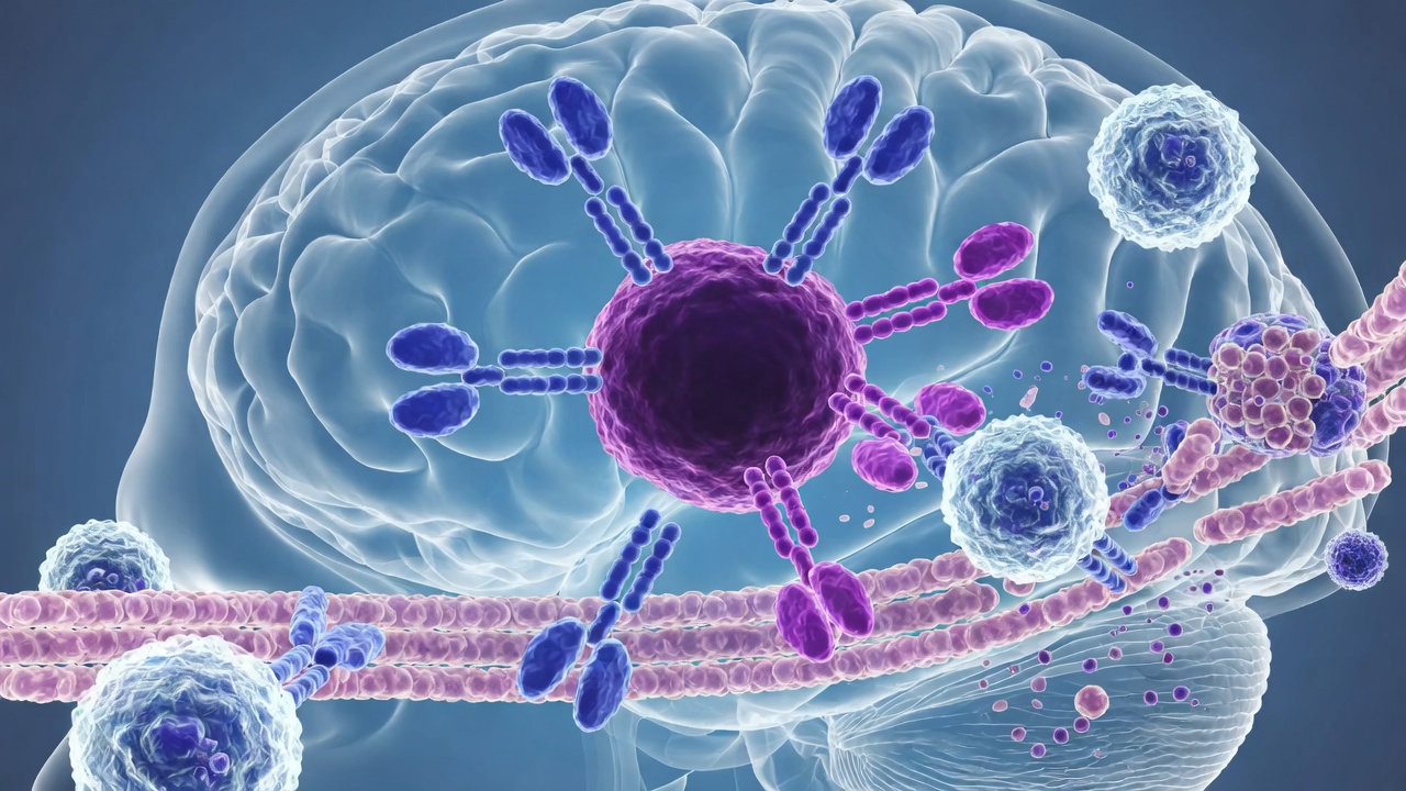 Rappresentazione dell'azione dei linfociti B contro il glioblastoma.